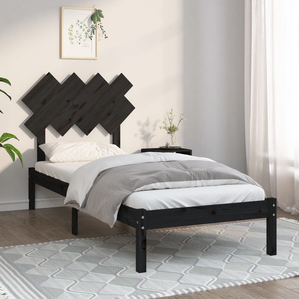 Estrutura cama de solteiro 90x190 cm madeira maciça preto