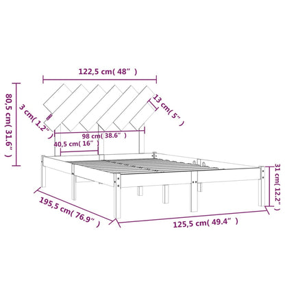 Estrutura de cama dupla pequena 4FT 120x190 cm madeira maciça