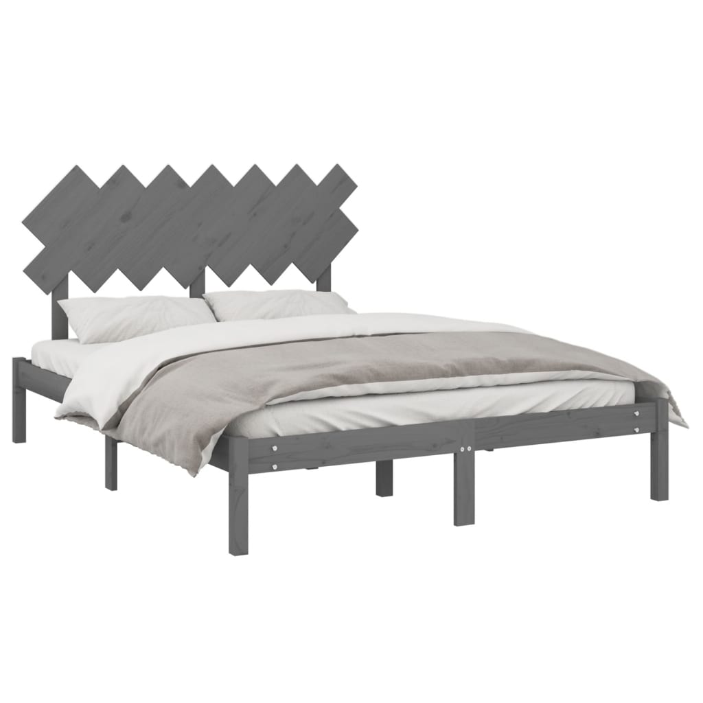 Estrutura de cama 140x190 cm madeira maciça cinzento