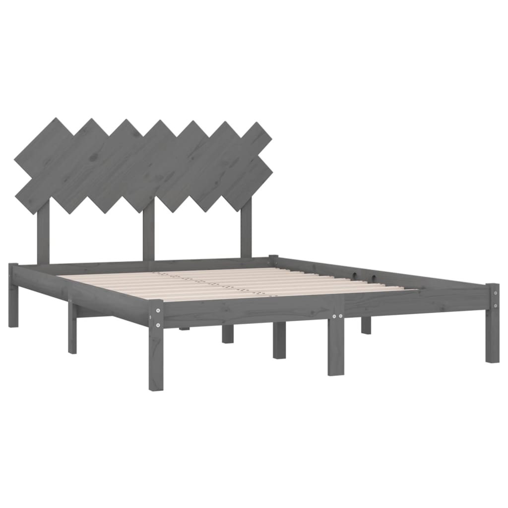 Estrutura de cama 140x190 cm madeira maciça cinzento