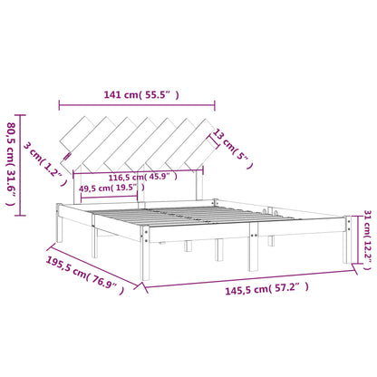 Estrutura de cama 140x190 cm madeira maciça cinzento