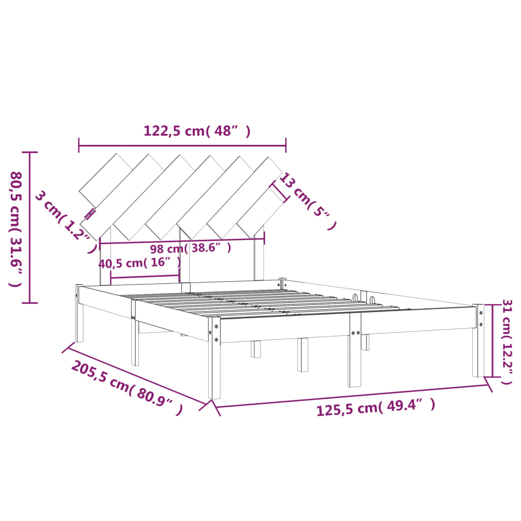 Estrutura de cama 120x200 cm madeira maciça castanho mel