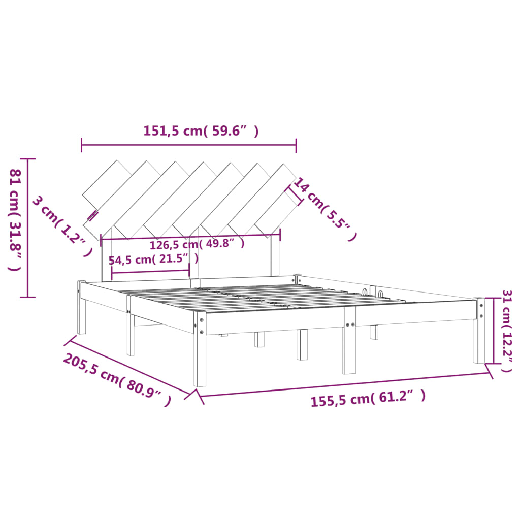 Estrutura de cama king 150x200 cm madeira maciça