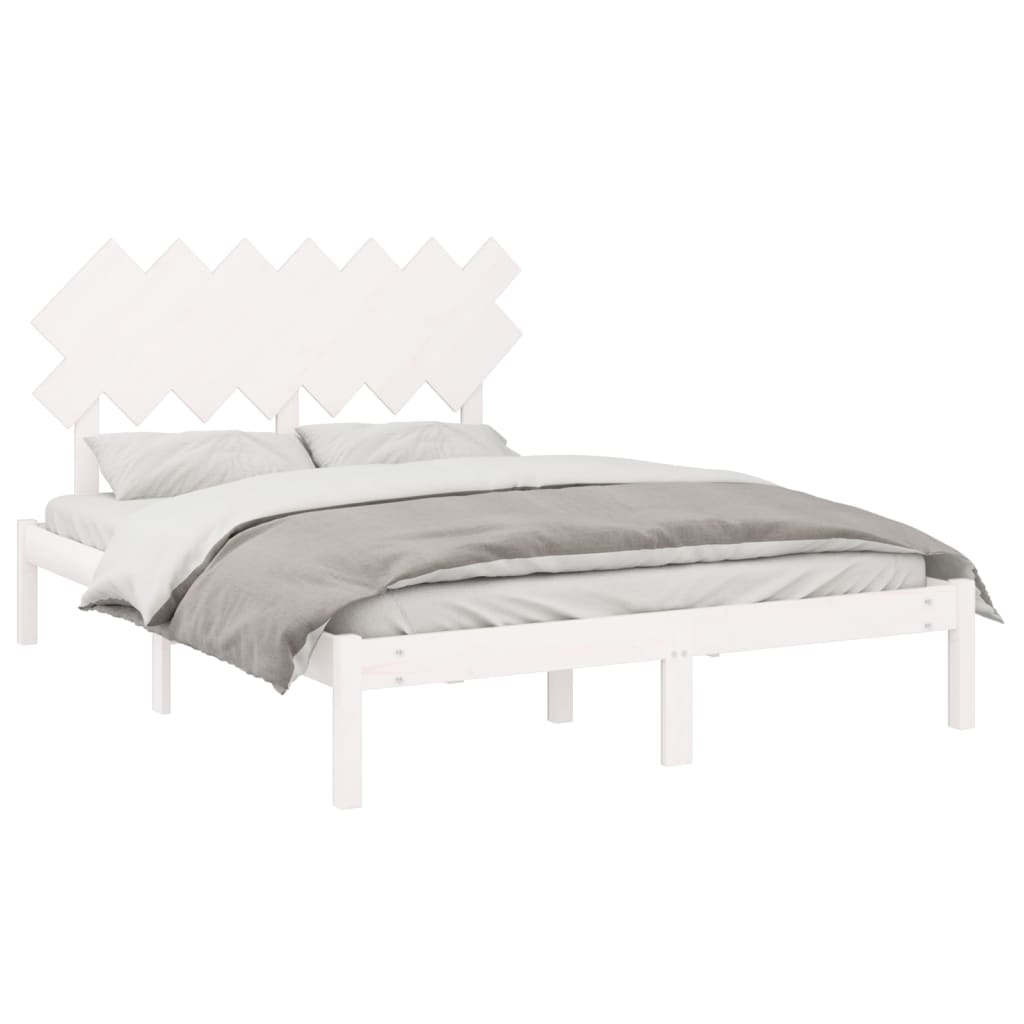 Estrutura de cama king 150x200 cm madeira maciça branco