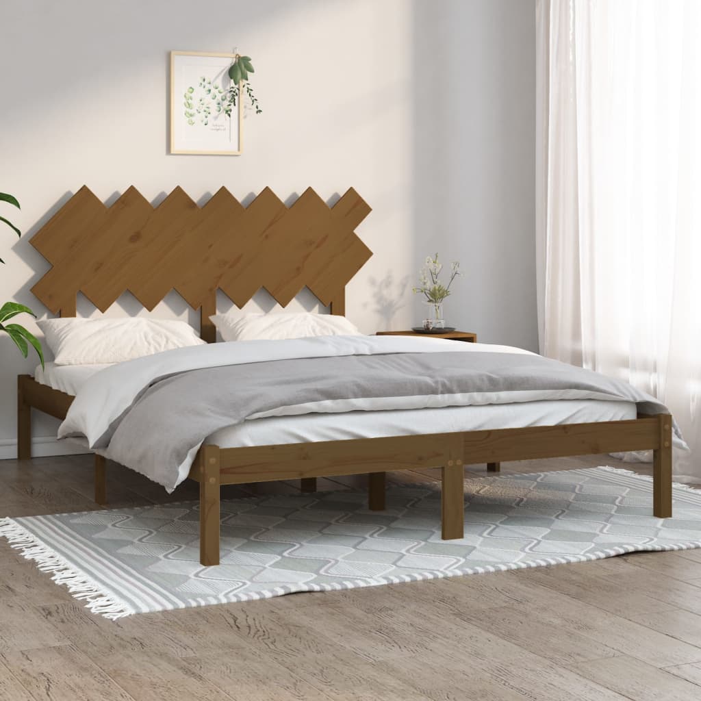 Estrutura cama king 150x200 cm madeira maciça castanho-mel