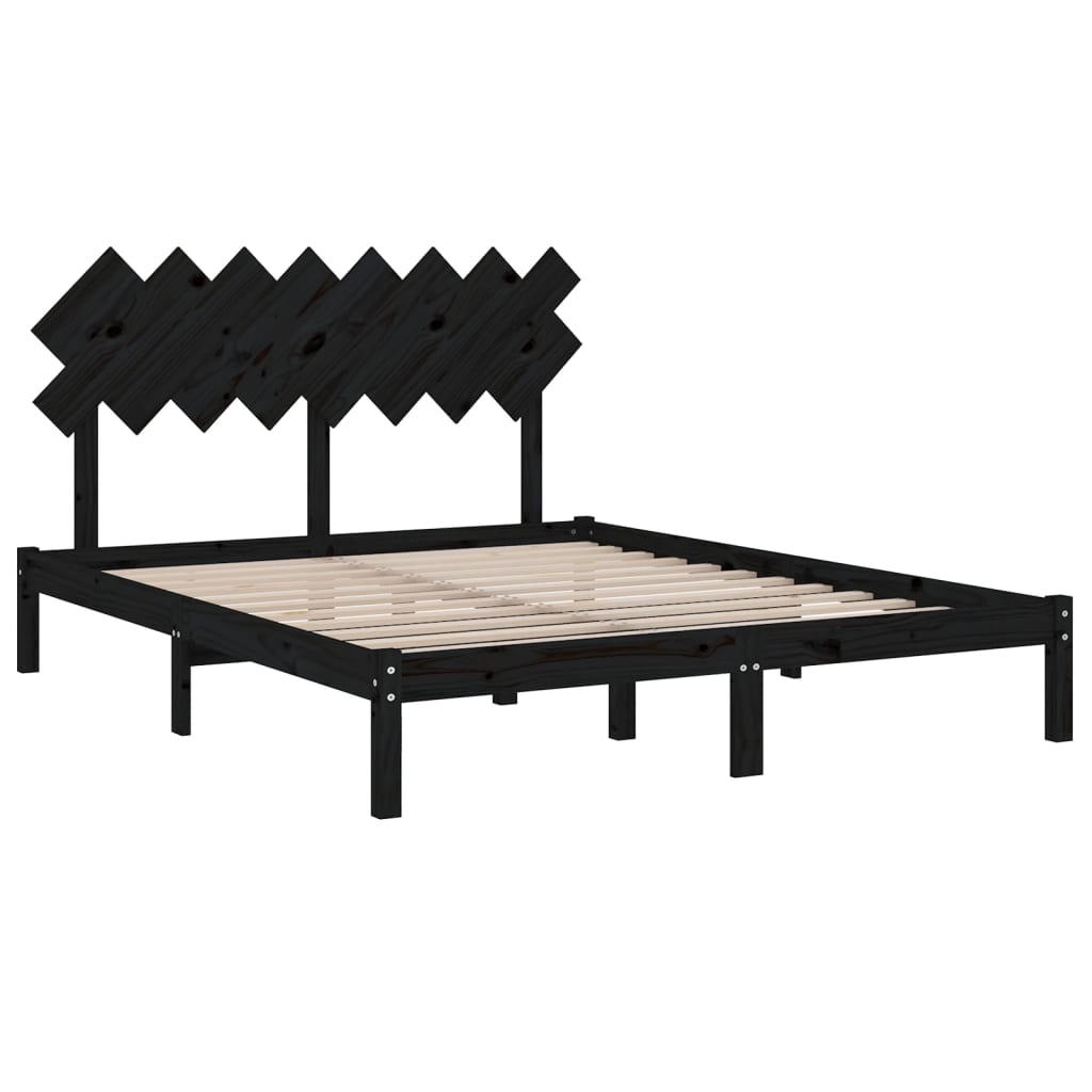 Estrutura de cama 160x200 cm preto pinho maciço