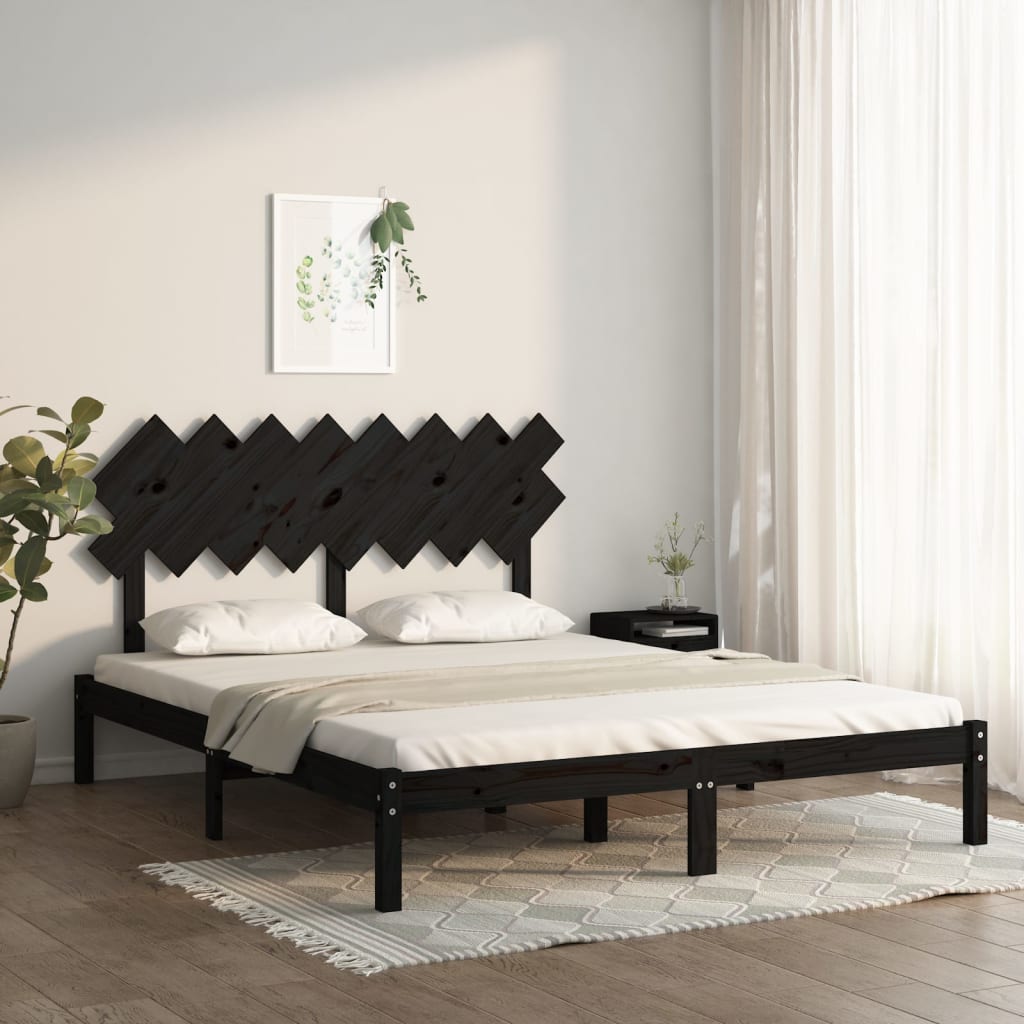 Estrutura de cama 160x200 cm preto pinho maciço