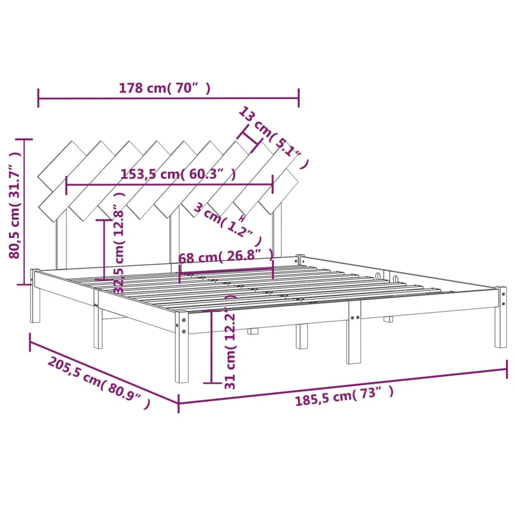 Estrutura de cama super king 180x200 cm preto madeira maciça