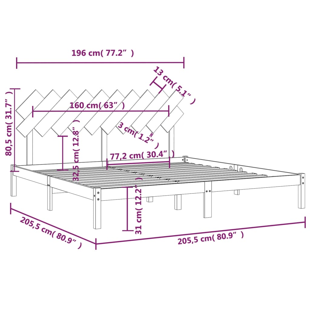 Estrutura de cama 200x200 cm madeira maciça