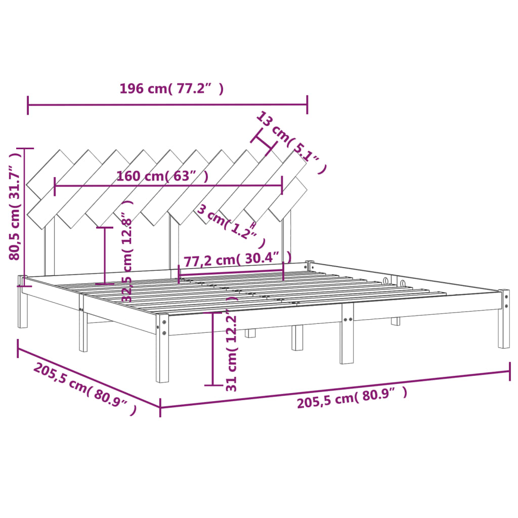 Estrutura de cama 200x200 cm castanho mel madeira maciça