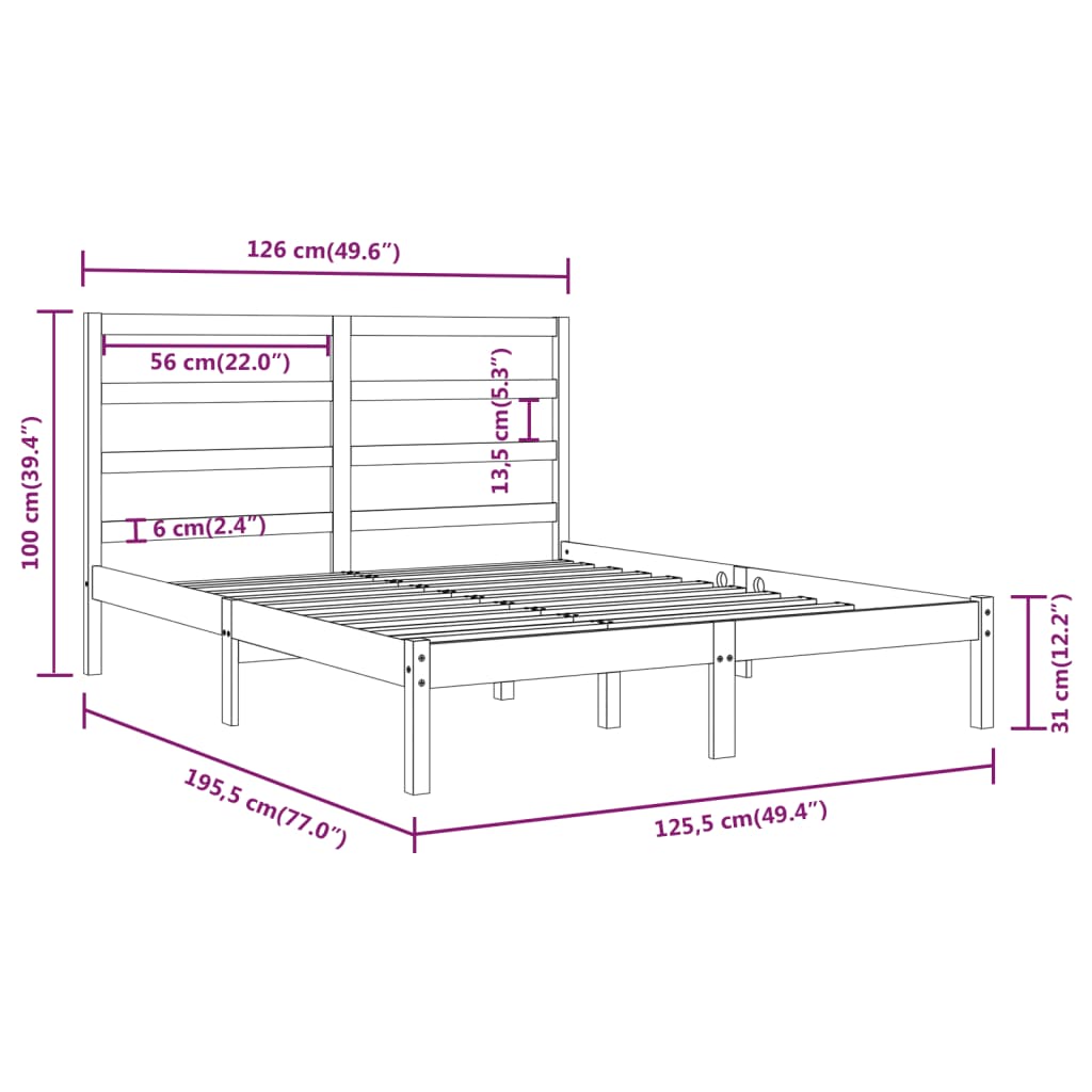 Estrutura de cama dupla pequena 120x190 cm madeira maciça