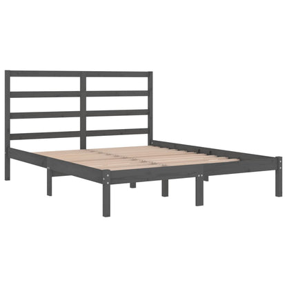 Estrutura de cama dupla 135x190 cm madeira maciça cinzento