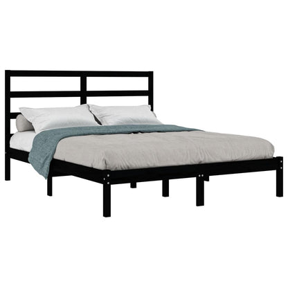 Estrutura de cama 140x190 cm madeira de pinho maciça preto