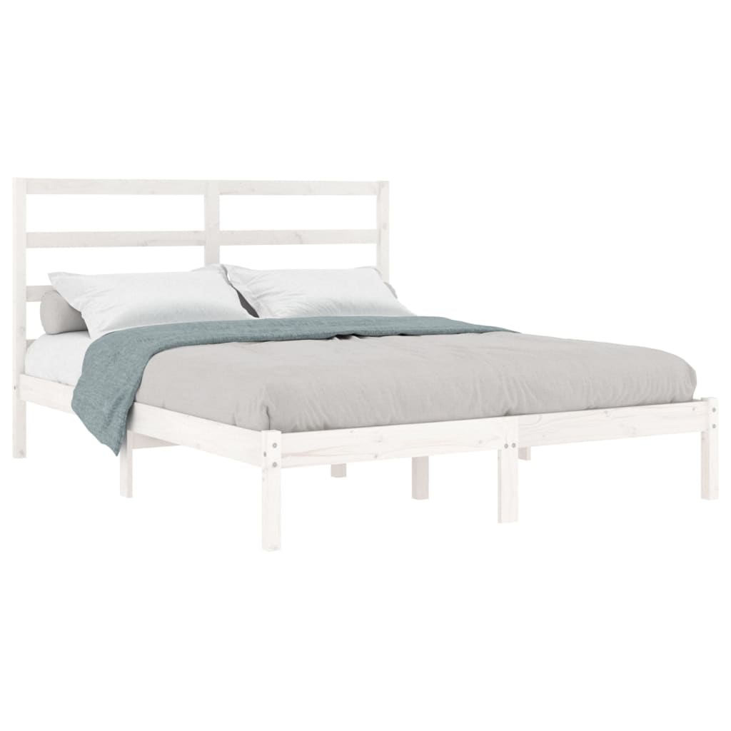 Estrutura de cama king 150x200 cm madeira maciça branco