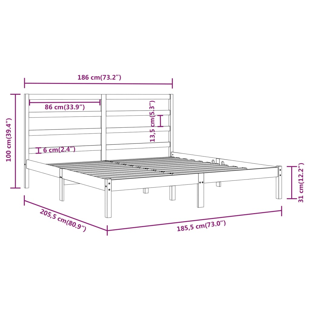 Estrutura de cama super king 180x200 cm madeira maciça branco