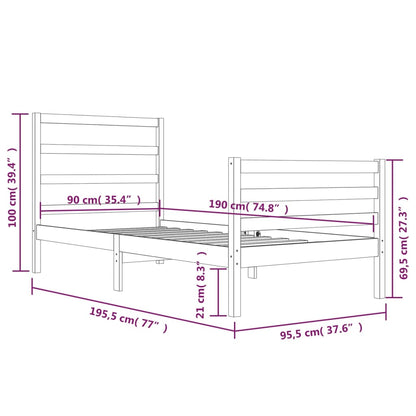 Estrutura cama solteiro 90x190 cm pinho maciço branco