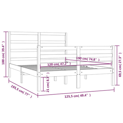 Estrutura de cama dupla pequena 4FT 120x190 cm pinho maciço