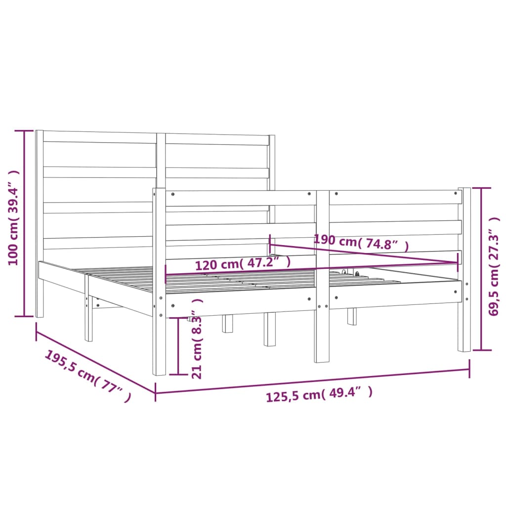 Estrutura de cama dupla pequena 120x190 cm pinho castanho mel