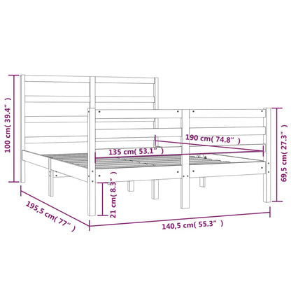 Estrutura de cama dupla 4FT6 135x190 cm pinho maciço cinzento