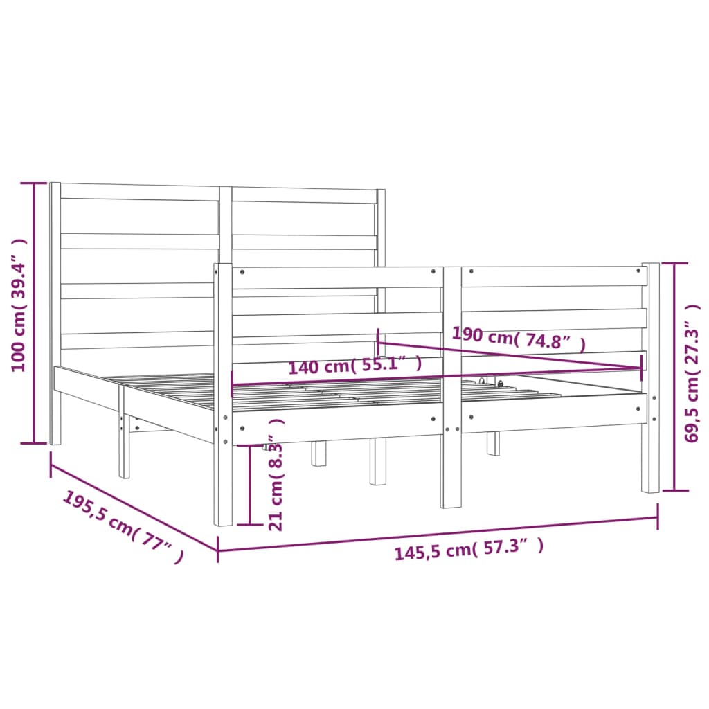 Estrutura de cama 140x190 cm madeira de pinho maciça branco