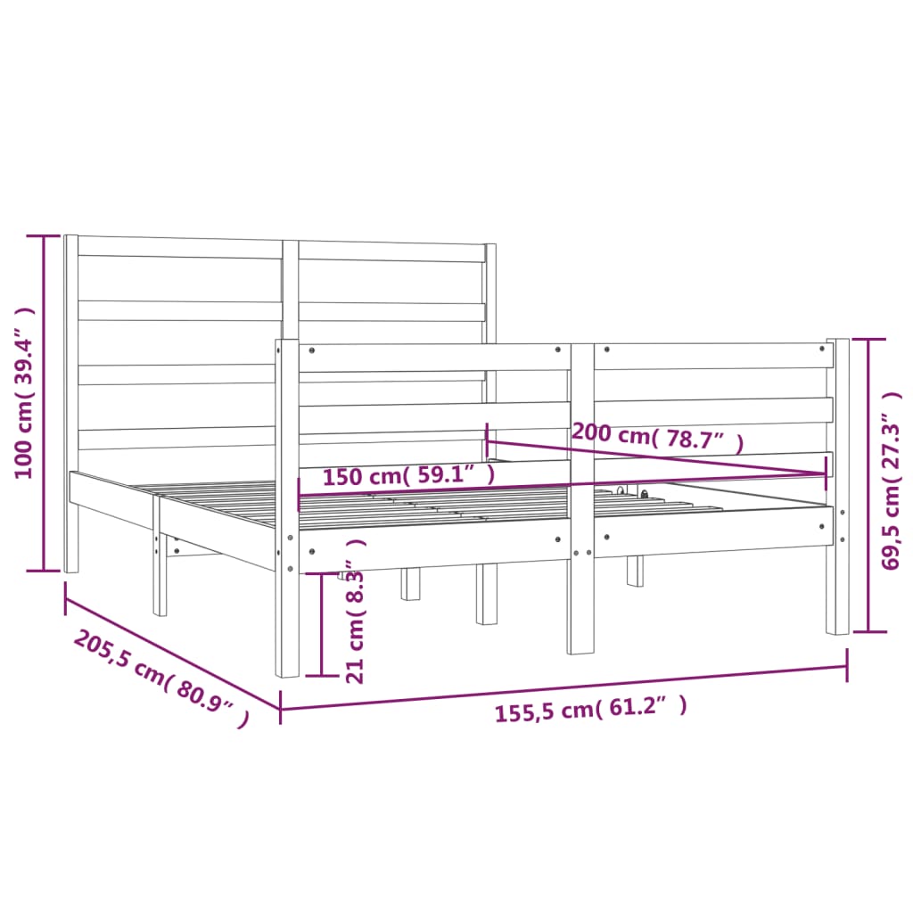 Estrutura cama king 150x200 cm pinho maciço castanho-mel