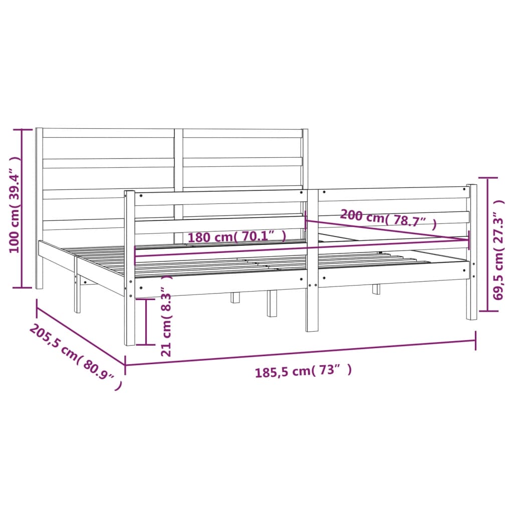 Estrutura de cama Super King 180x200 cm pinho maciço branco