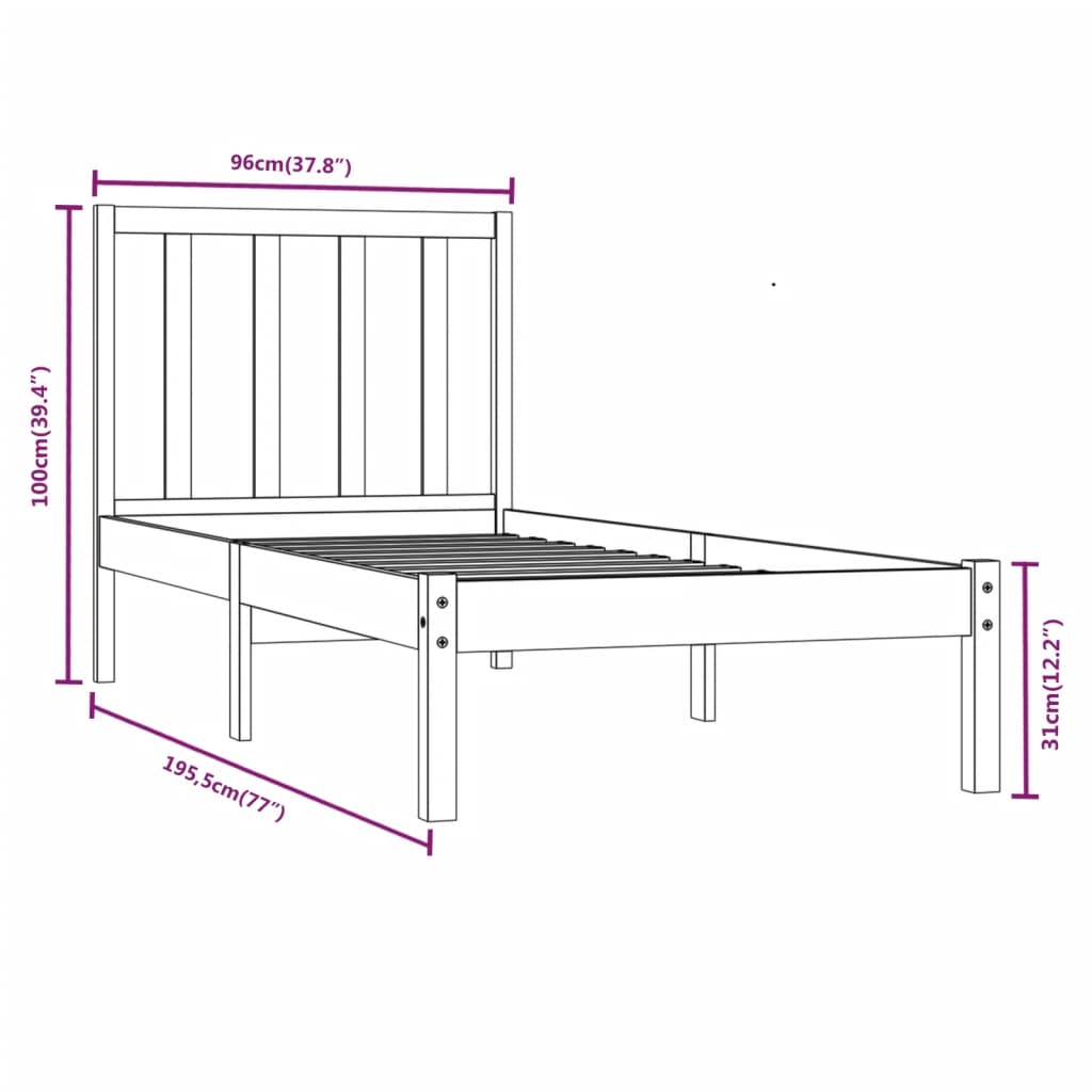 Estrutura cama solteiro 90x190 cm pinho maciço branco