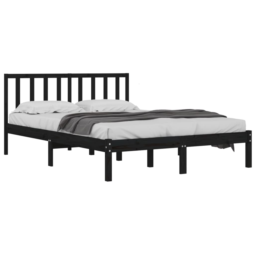 Estrutura cama casal pequena 4FT 120x190 cm pinho maciço preto