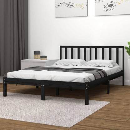 Estrutura cama casal pequena 4FT 120x190 cm pinho maciço preto