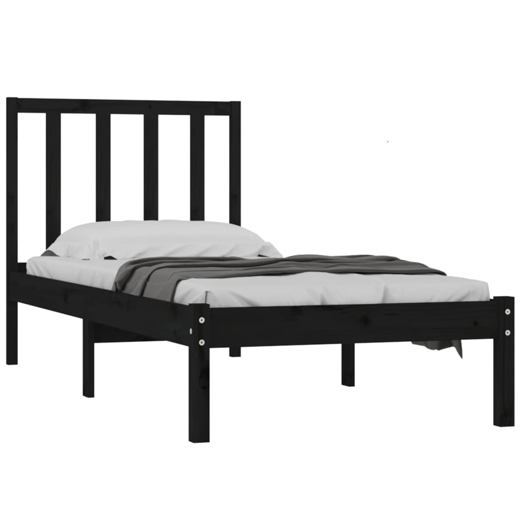 Estrutura de cama 100x200 cm pinho maciço preto