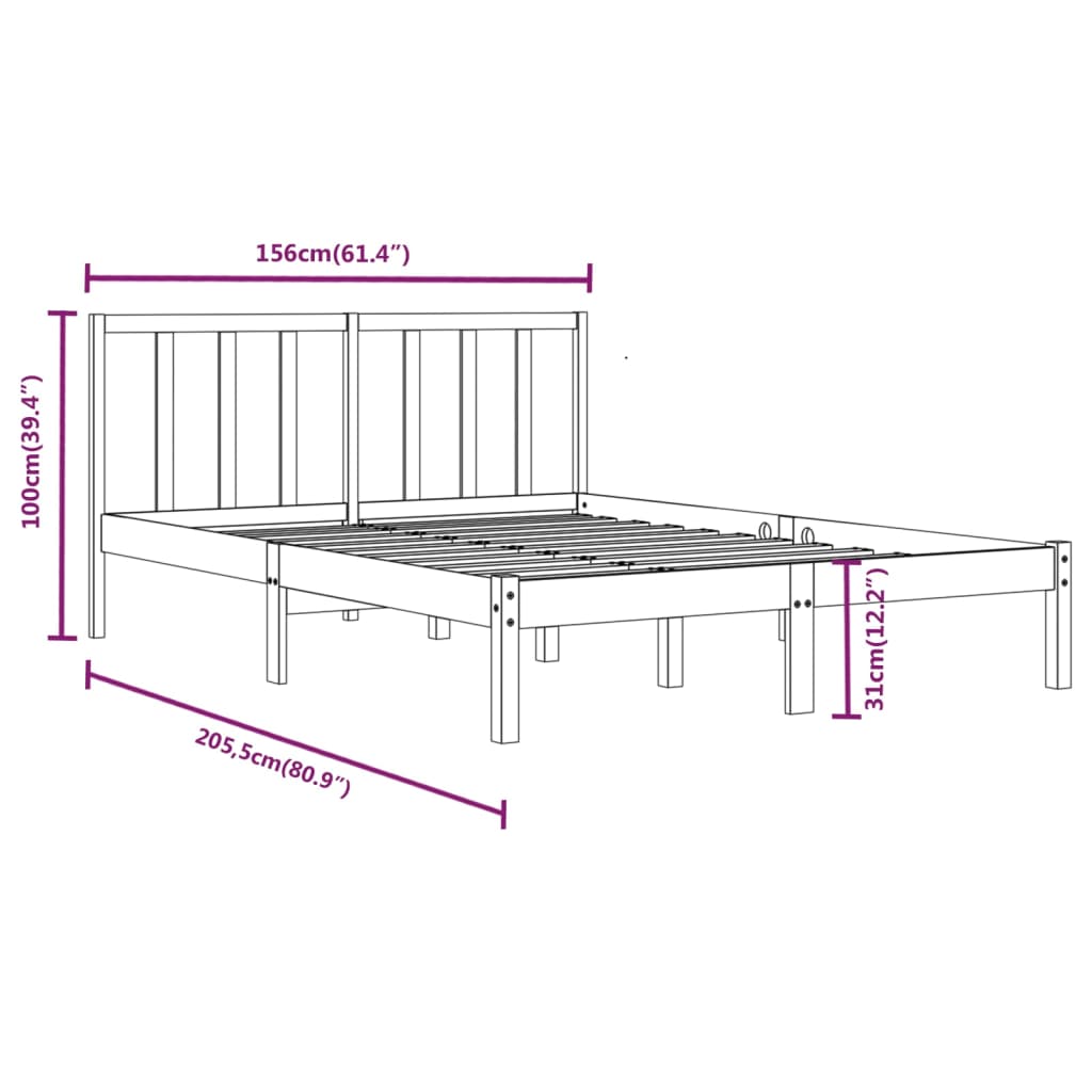 Estrutura de cama 5FT King 150x200 cm pinho maciço branco