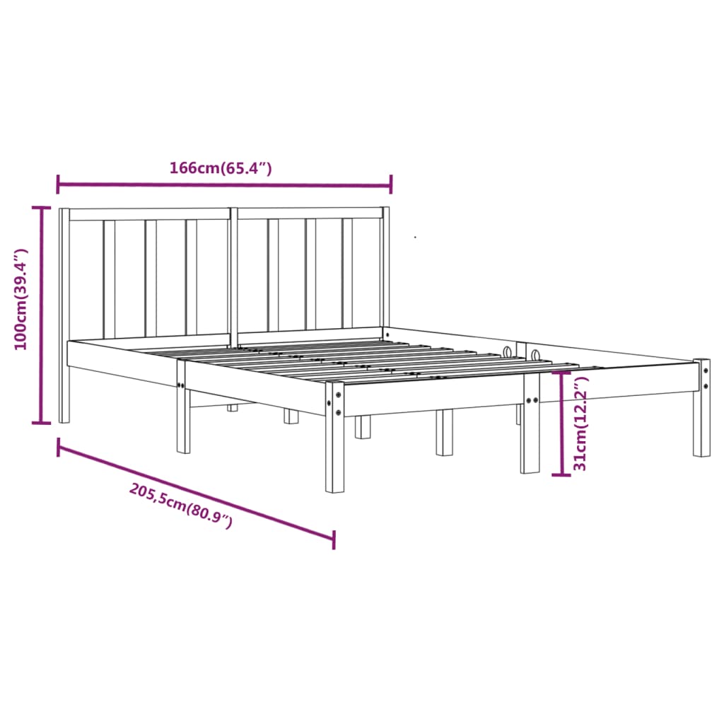 Estrutura de cama 160x200 cm pinho maciço cinzento