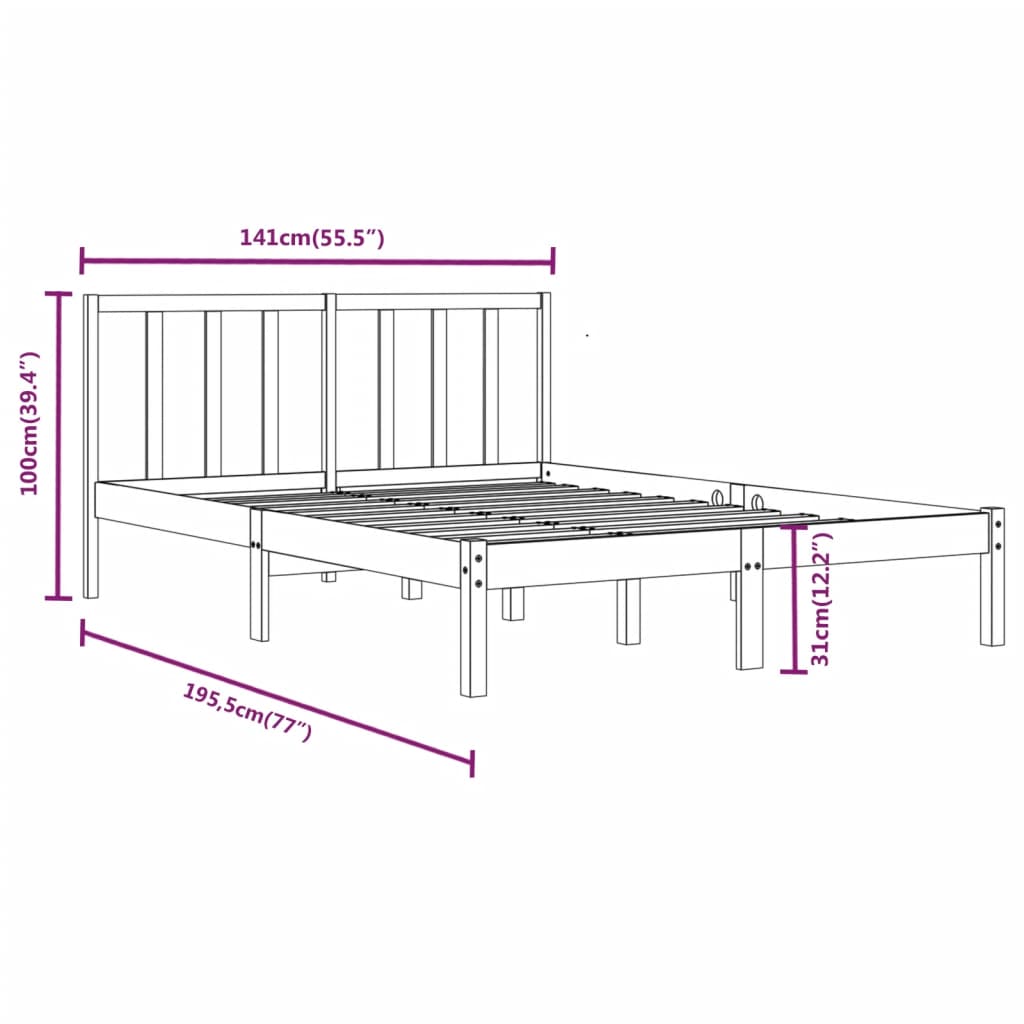 Estrutura de cama dupla 135x190 cm pinho maciço