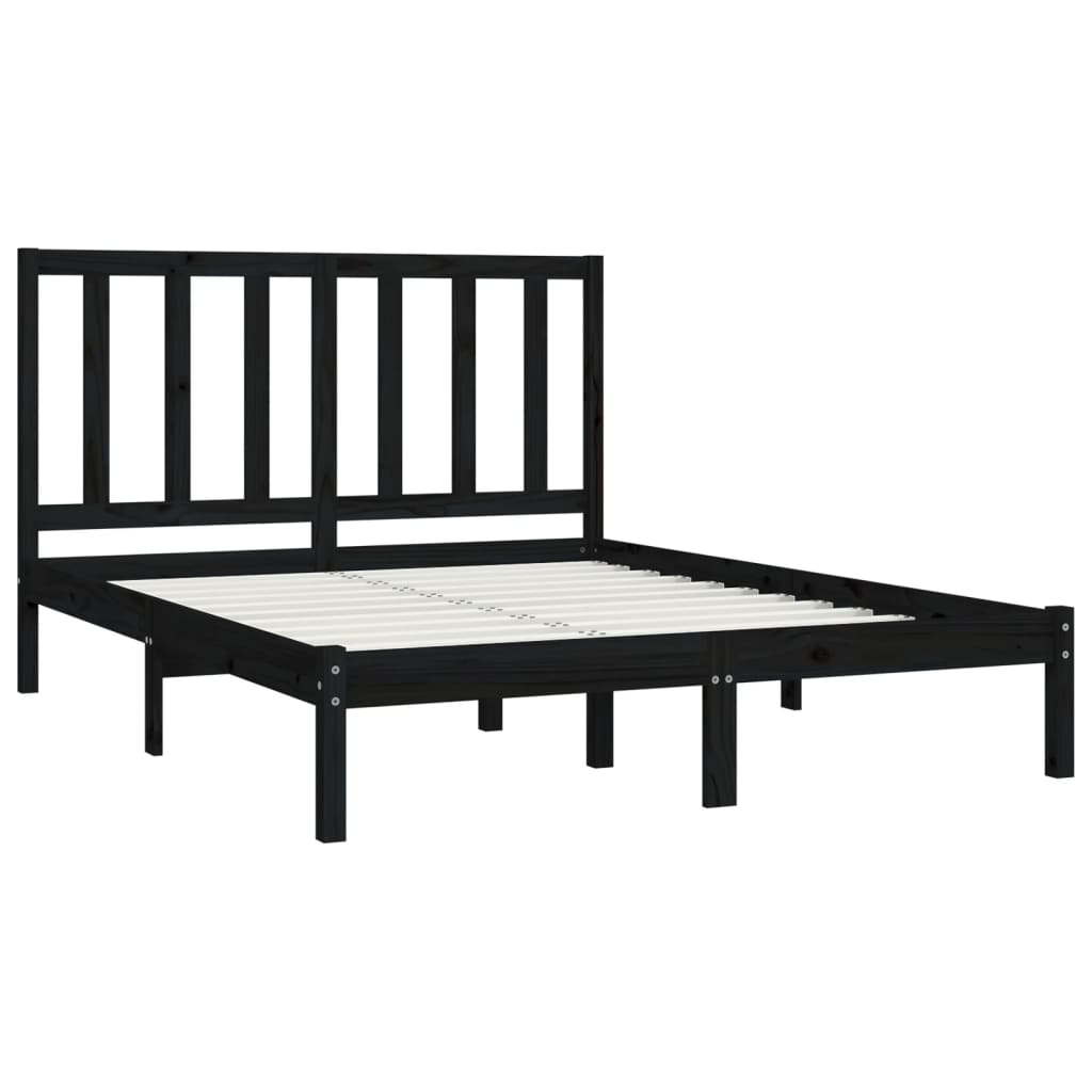 Estrutura cama casal pequena 4FT 120x190 cm pinho maciço preto