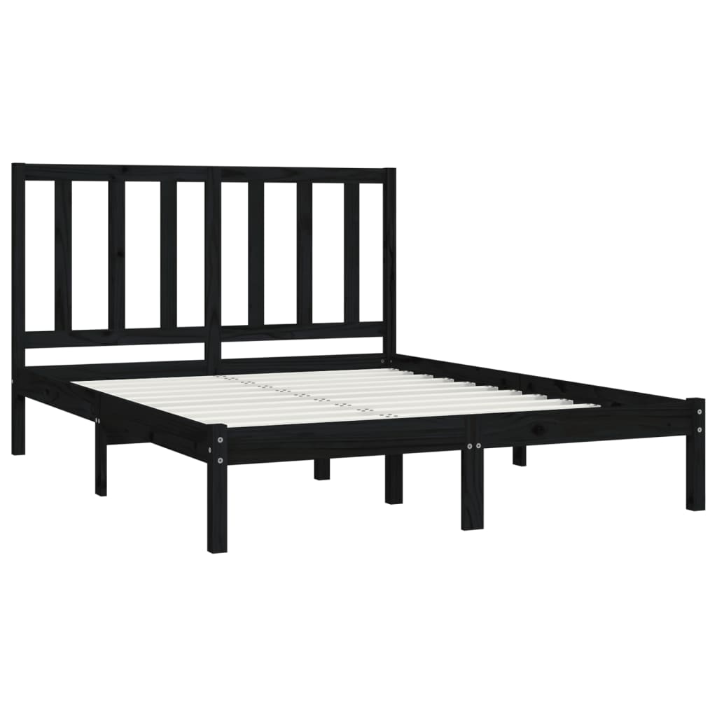 Estrutura de cama dupla 4FT6 135x190 cm pinho maciço preto