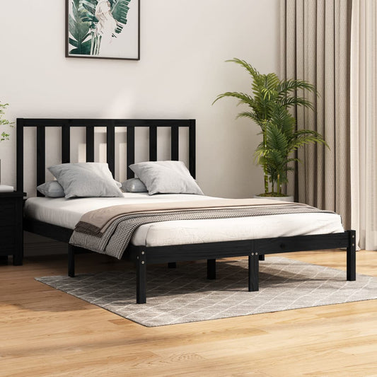 Estrutura de cama King 150x200 cm pinho maciço preto