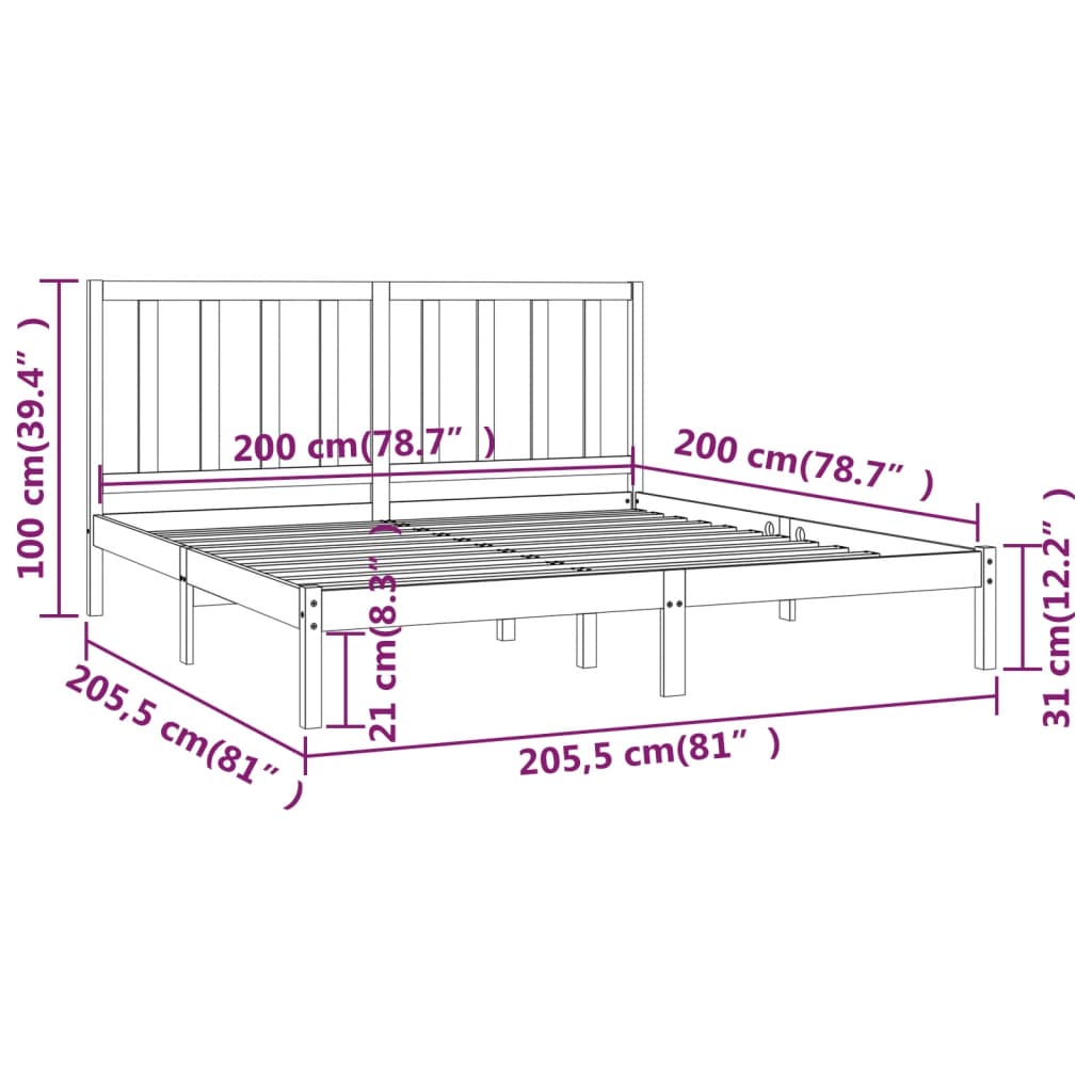 Estrutura de cama 200x200 cm pinho maciço branco