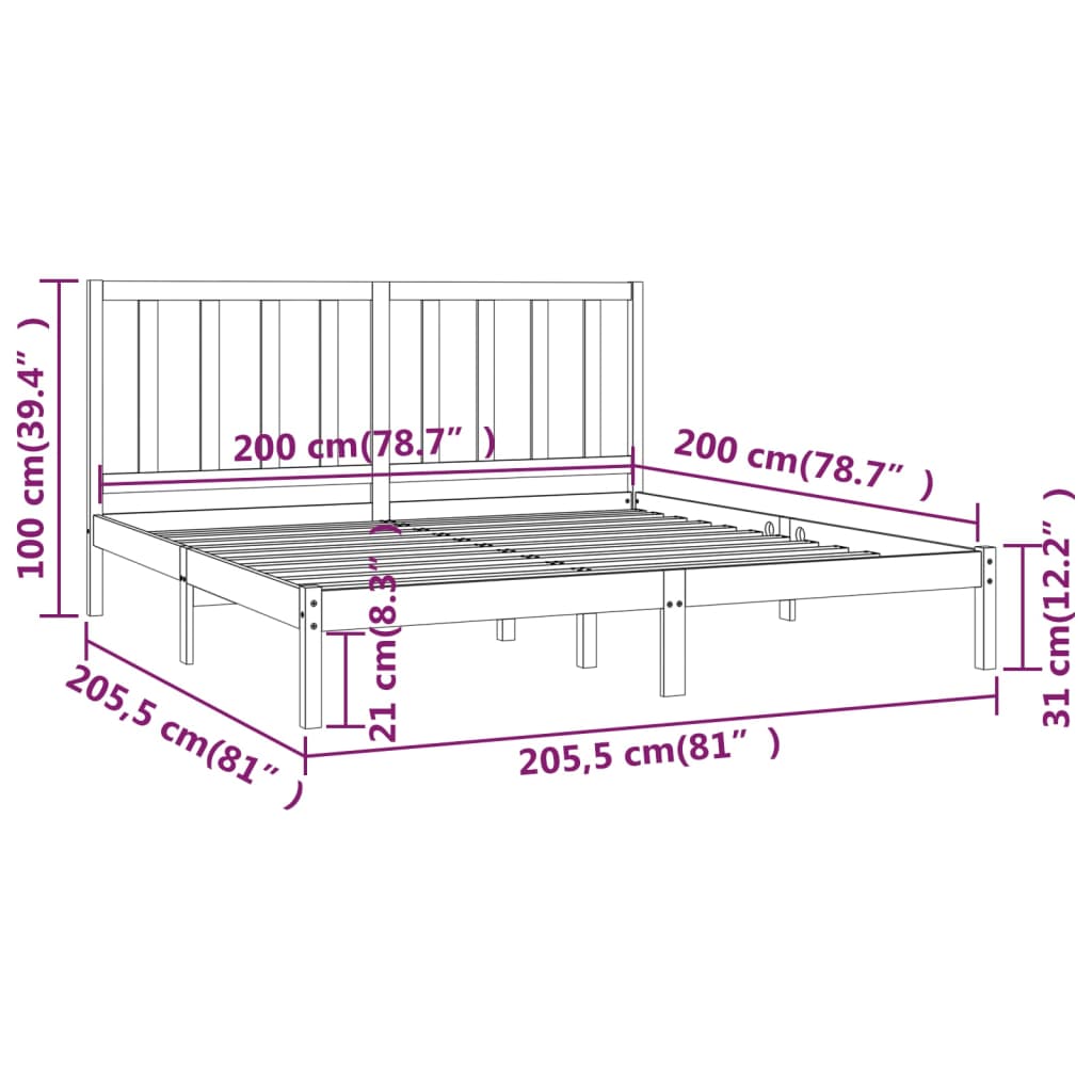 Estrutura de cama 200x200 cm pinho maciço castanho mel