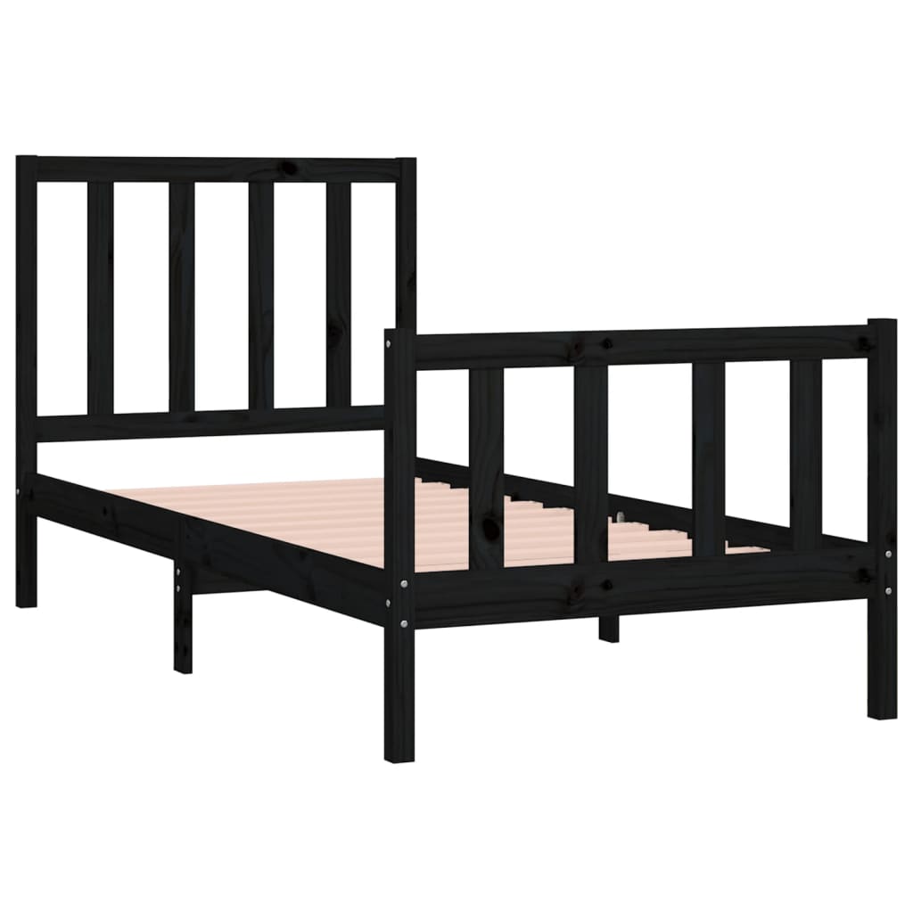 Estrutura cama de solteiro 90x190 cm madeira maciça preto