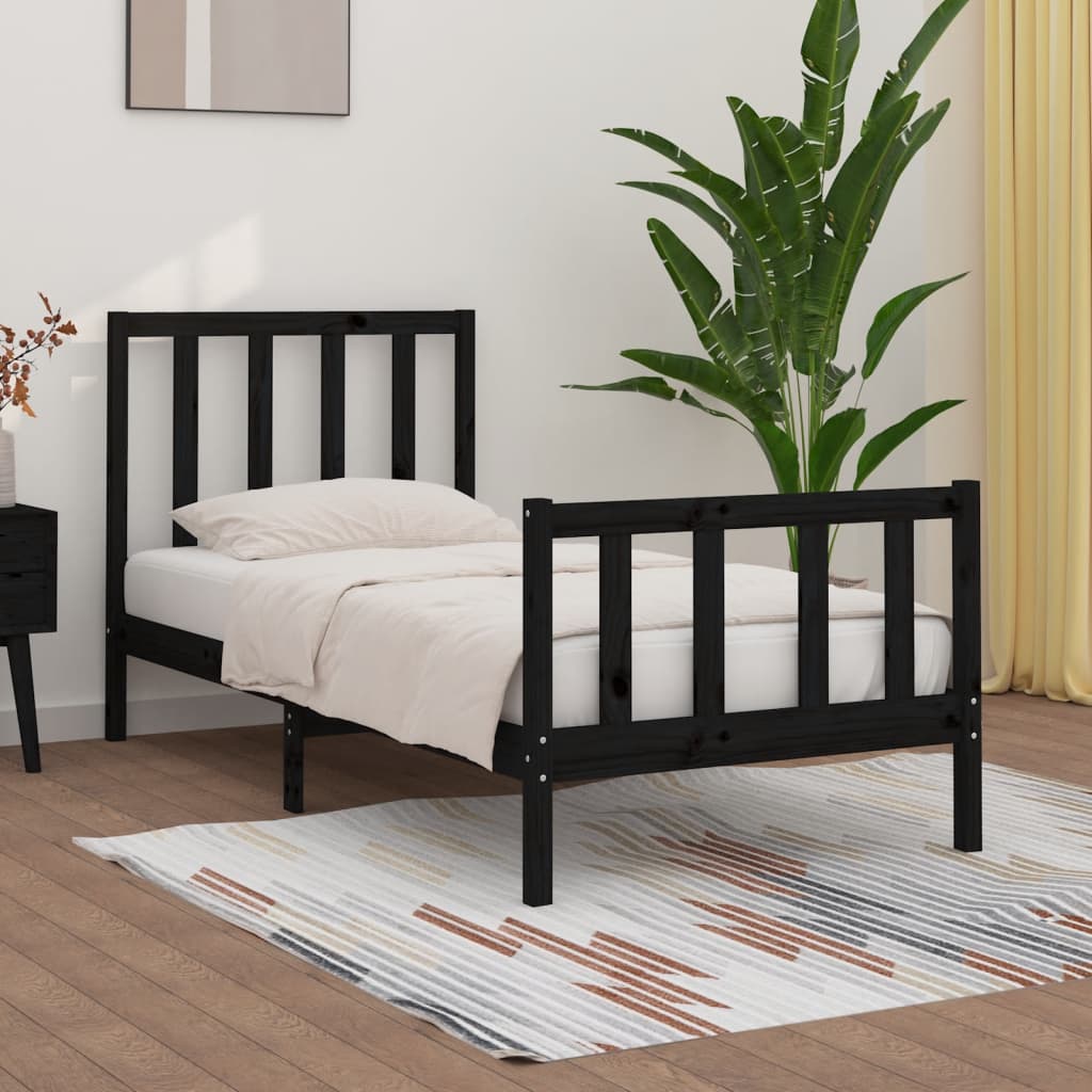 Estrutura cama de solteiro 90x190 cm madeira maciça preto