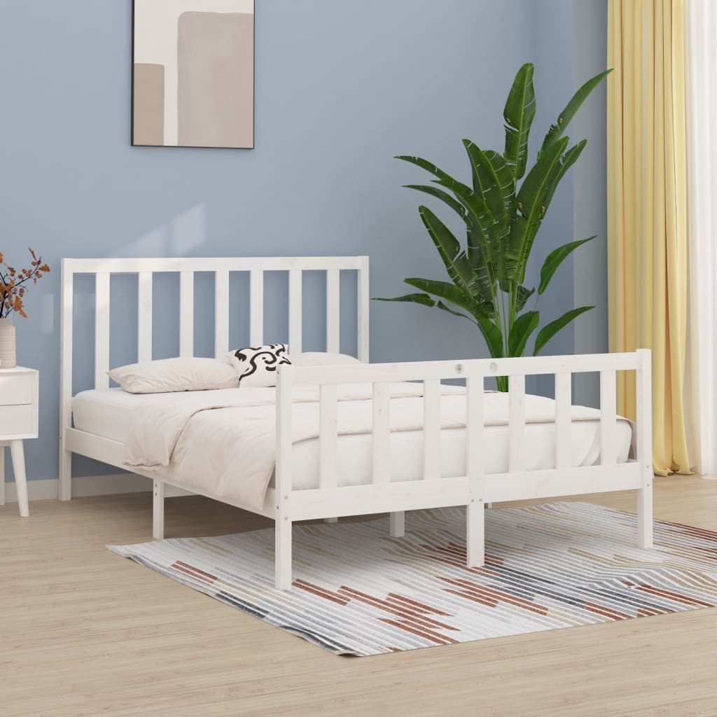 Estrutura de cama dupla pequena 120x190cm madeira maciça branco