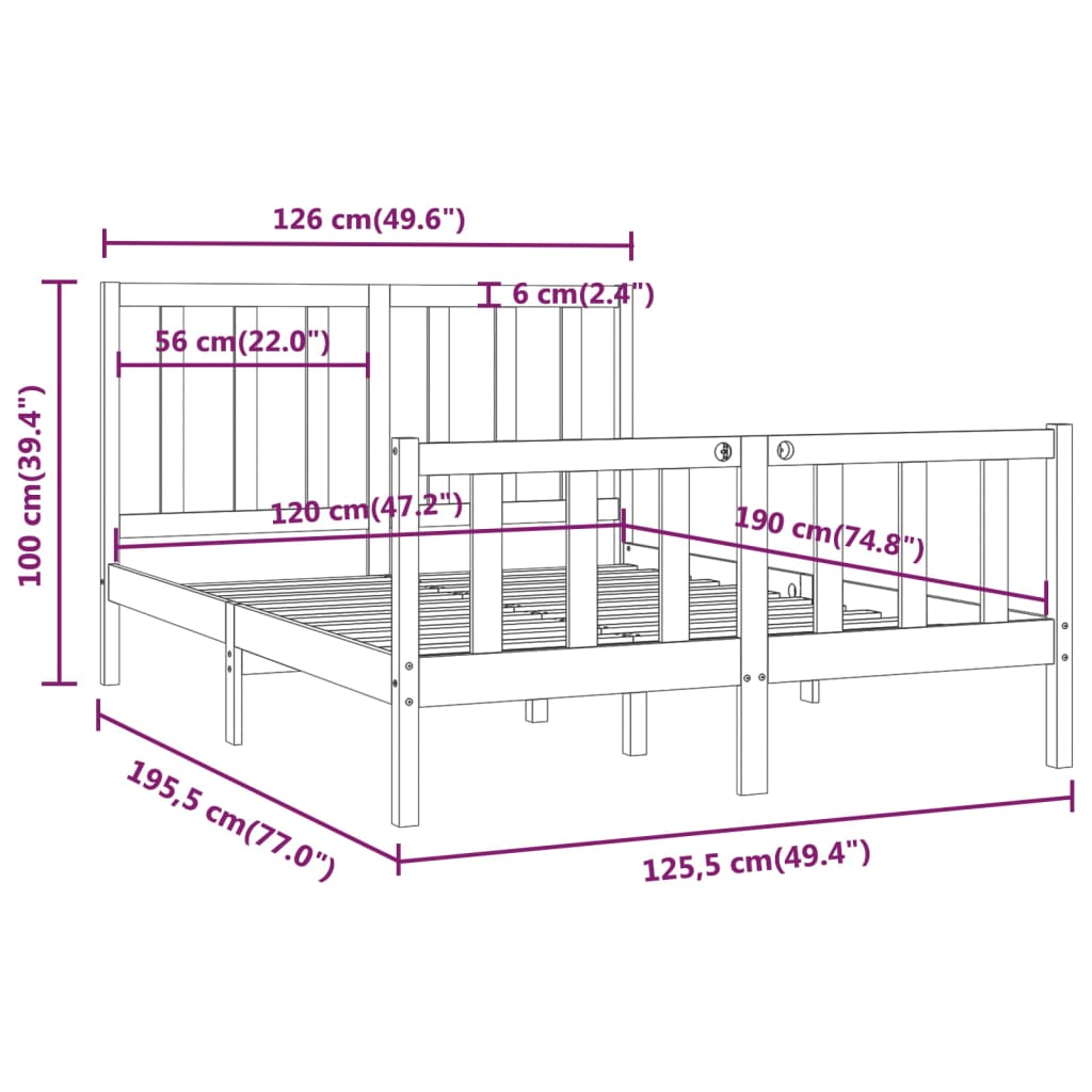 Estrutura de cama dupla pequena 120x190 cm madeira castanho mel