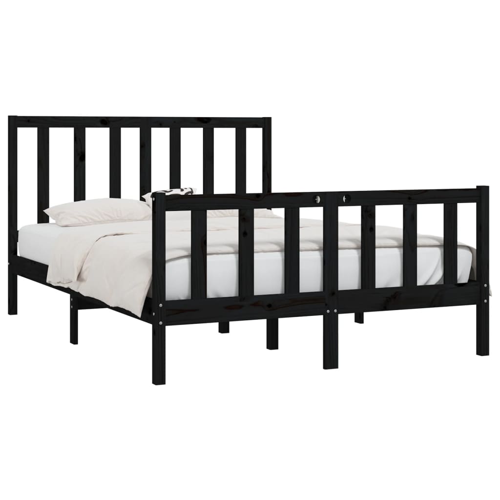 Estrutura de cama dupla 135x190 cm madeira maciça preto