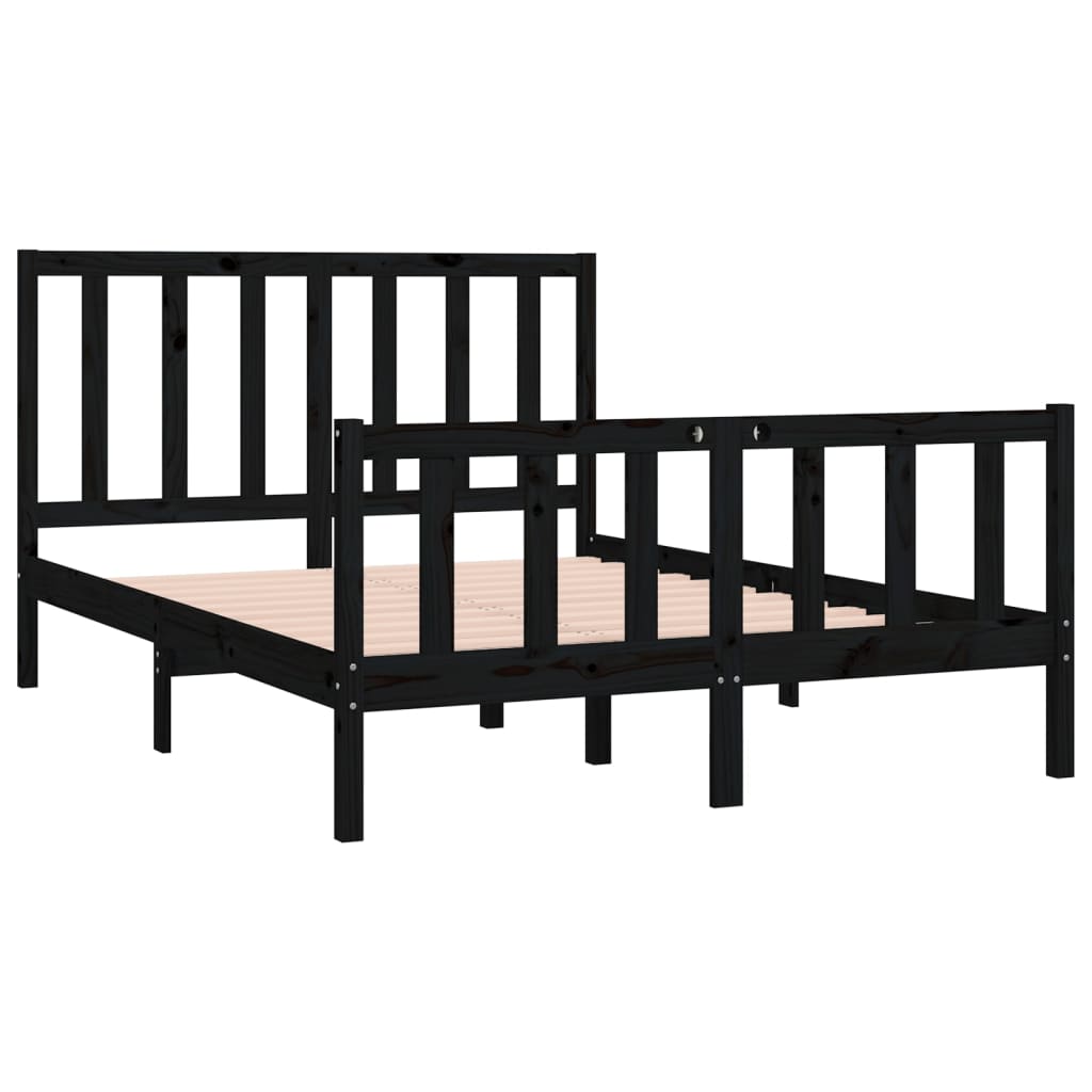 Estrutura de cama dupla 135x190 cm madeira maciça preto