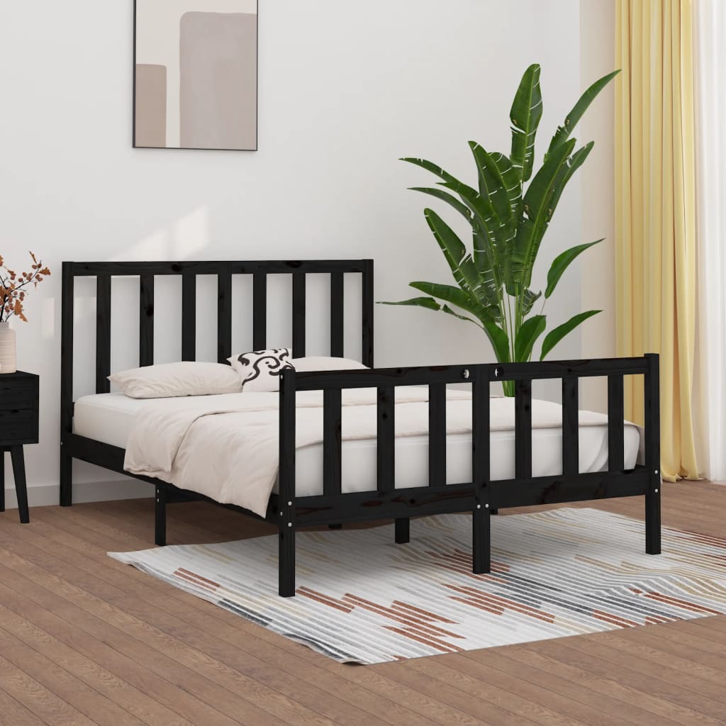 Estrutura de cama dupla 135x190 cm madeira maciça preto