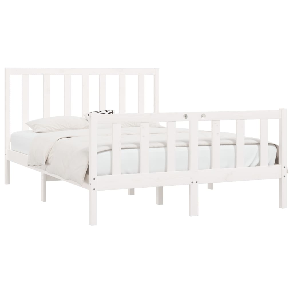 Estrutura de cama 140x190 cm madeira maciça branco