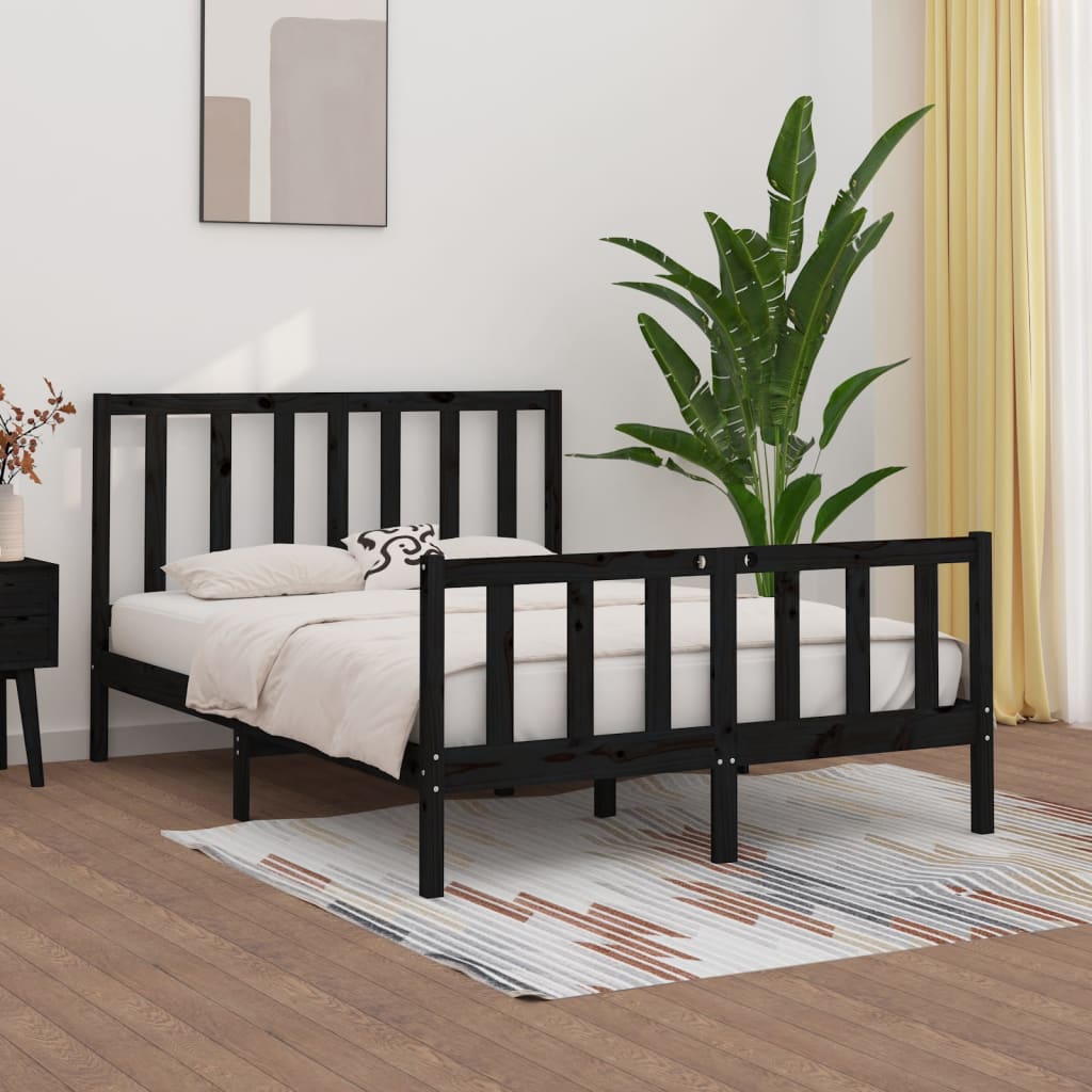 Estrutura de cama 140x190 cm madeira maciça preto