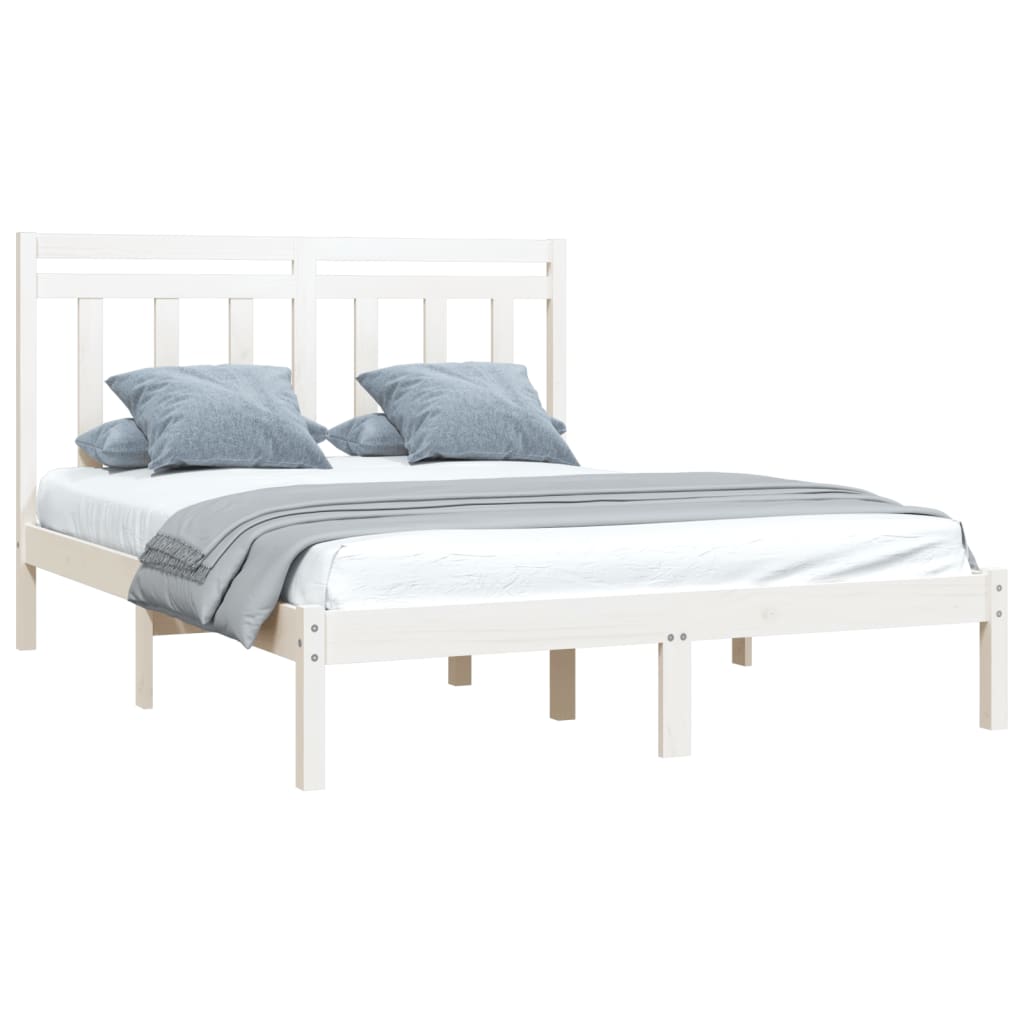 Estrutura de cama casal 135x190 cm madeira maciça branco