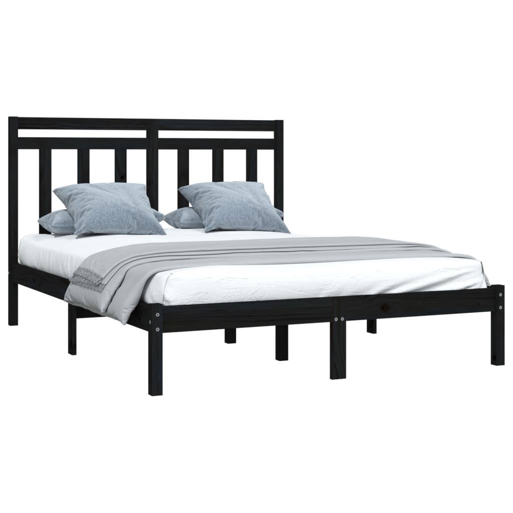 Estrutura de cama 140x190 cm madeira maciça preto