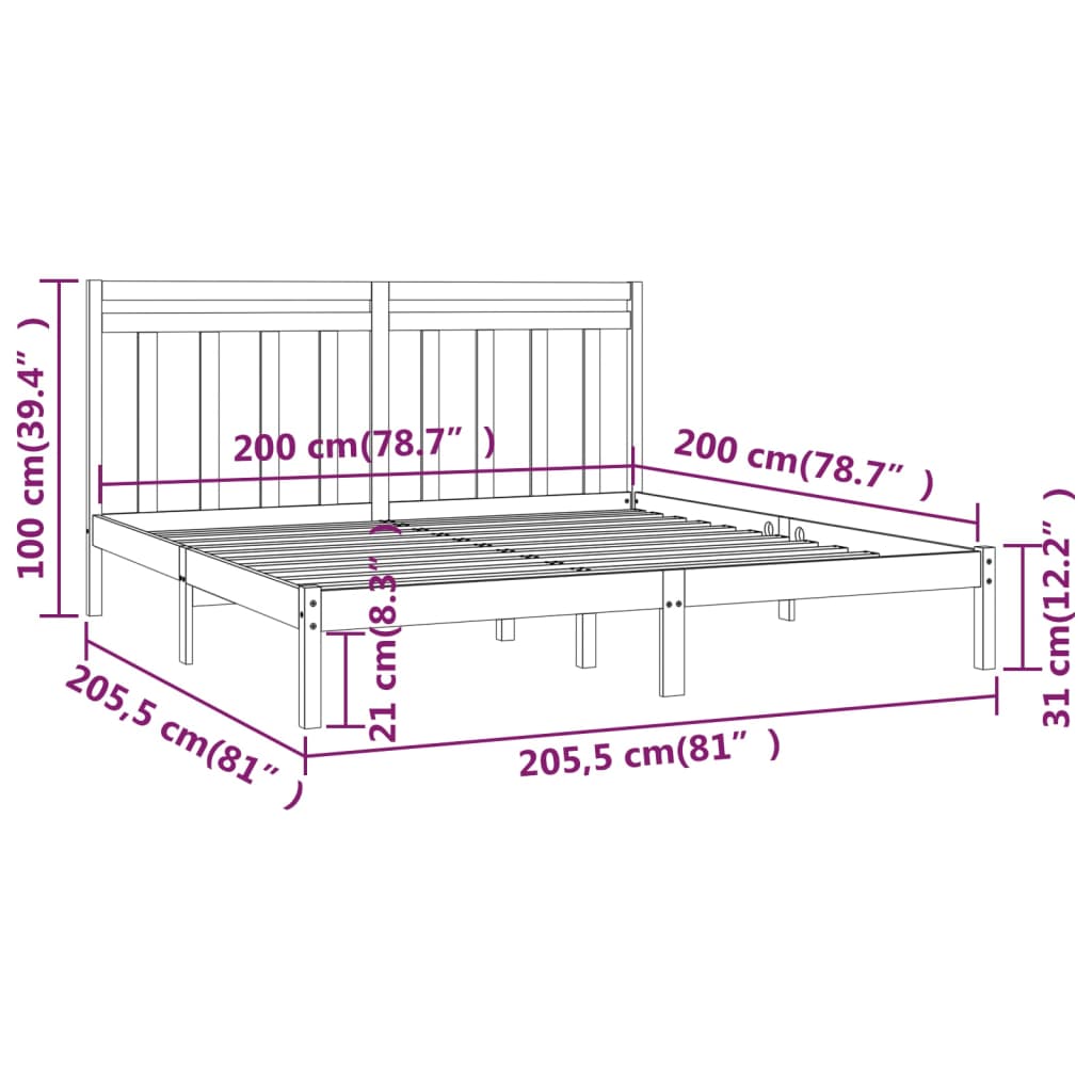 Estrutura de cama 200x200 cm madeira maciça